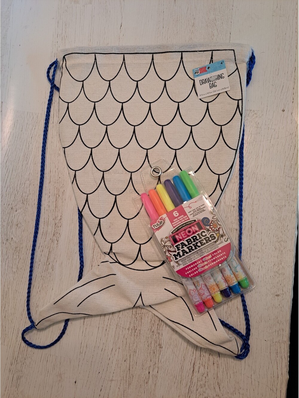 Mermaid Tail Backpack Bag Neon Fabric Markers DIY Craft Kids Art Disney Bounding